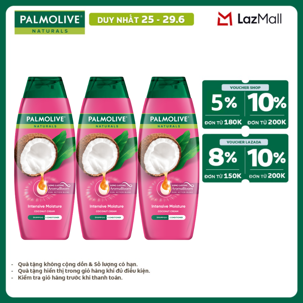 [Chỉ 25-29.6_X2 Voucher giảm đến 20%] Bộ 3 Dầu gội Palmolive kèm xả 2-trong-1 chiết xuất thiên nhiên 180ml/chai