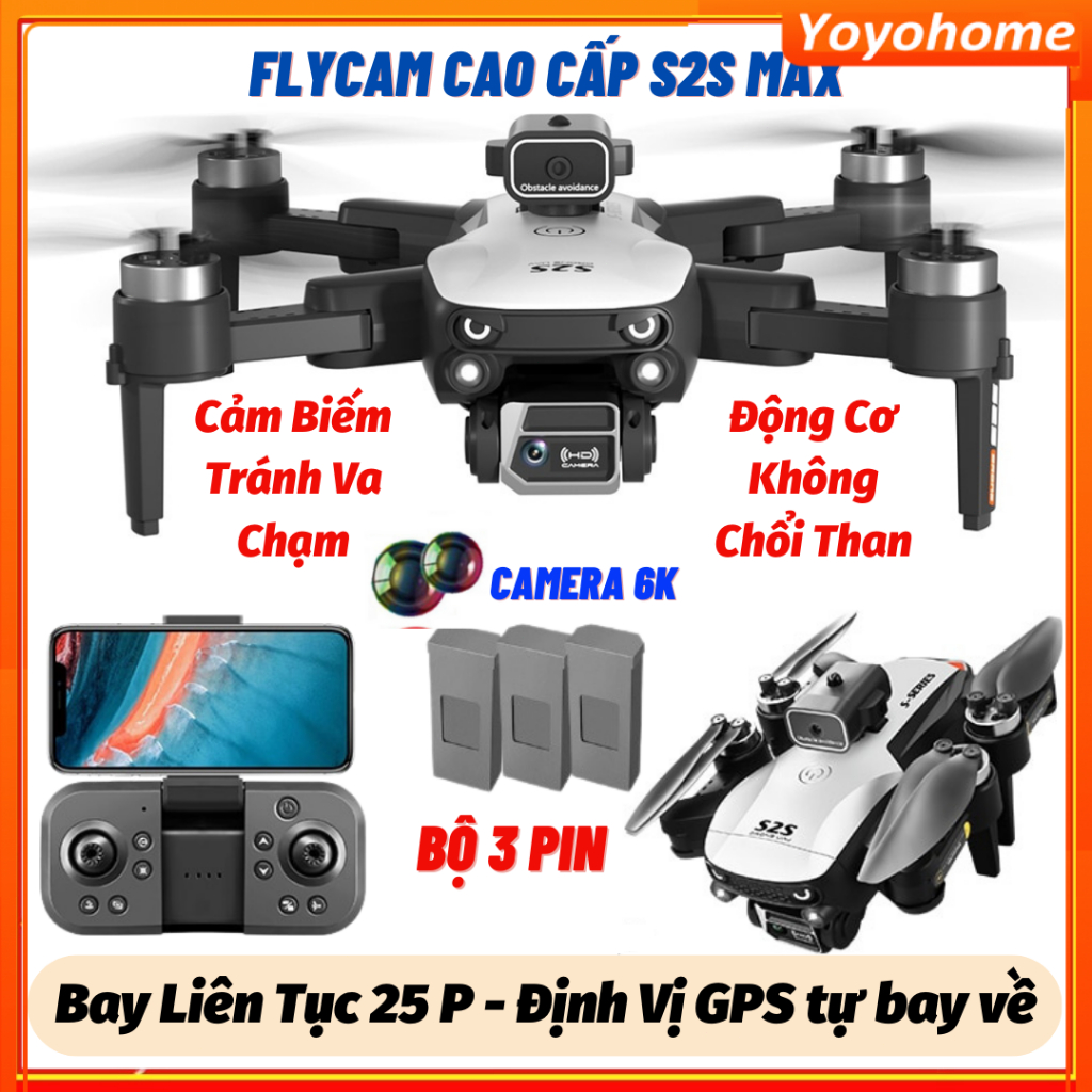 Flycam Mini Giá Rẻ Drone S2S Pro Max, Máy Bay Điều Khiển Từ Xa 4 Cánh, Play Camera Cao Cấp 2 Camera