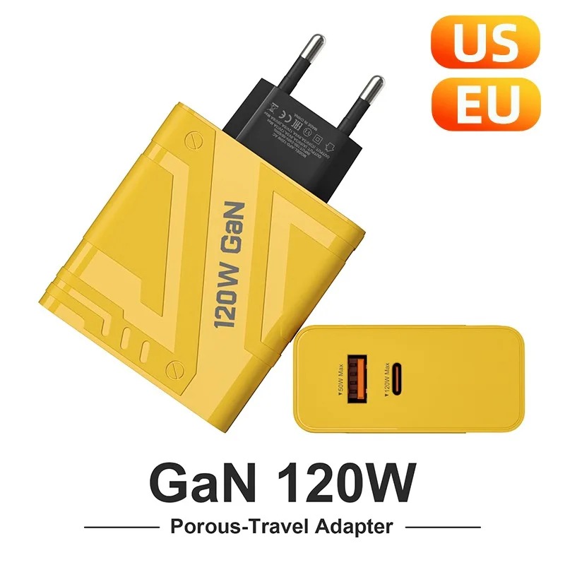 120w USB Type C Fast Charge GaN Phone Charger Adapter Quick Charge USB PD QC3.0 EU US Plug for Iphone16 15 Huawei Samsung Xiaomi