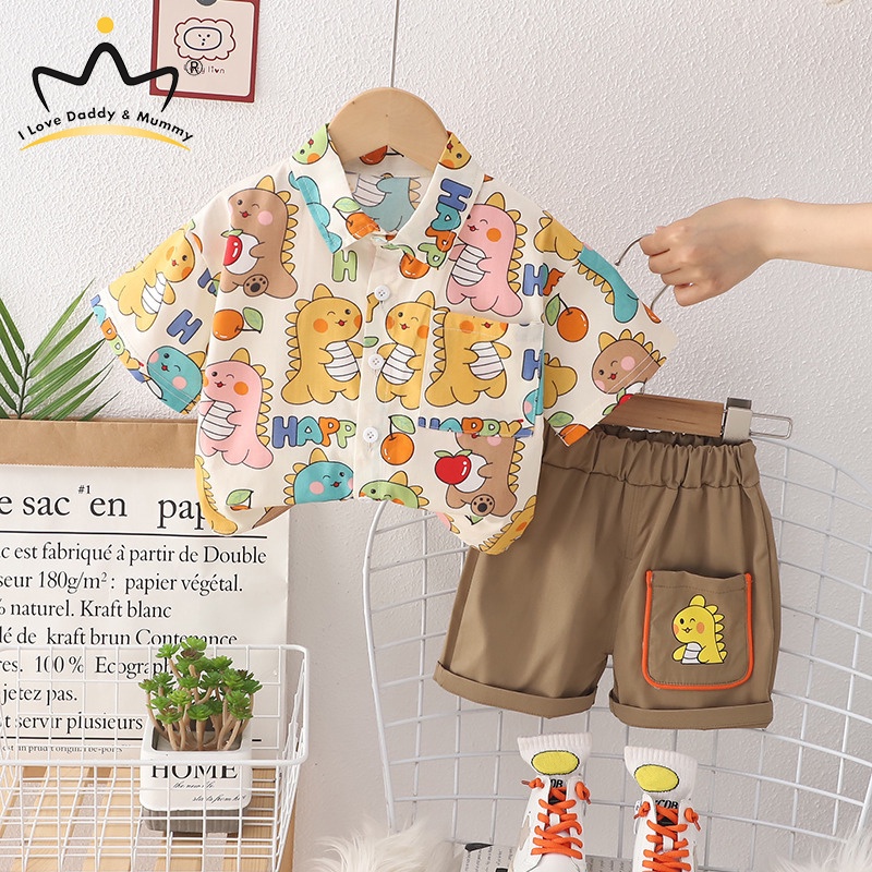 I LOVE DADDY&MUMMY Cartoon Dinosaur Print Baby Boys Girls Outfits Infant