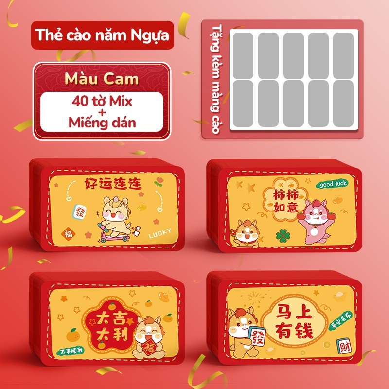 Thẻ cào may mắn 2026 - Combo 160 thẻ quà Tết dễ thương ghi lời chúc năm mới tạo niềm vui với cơ hội trúng thưởng