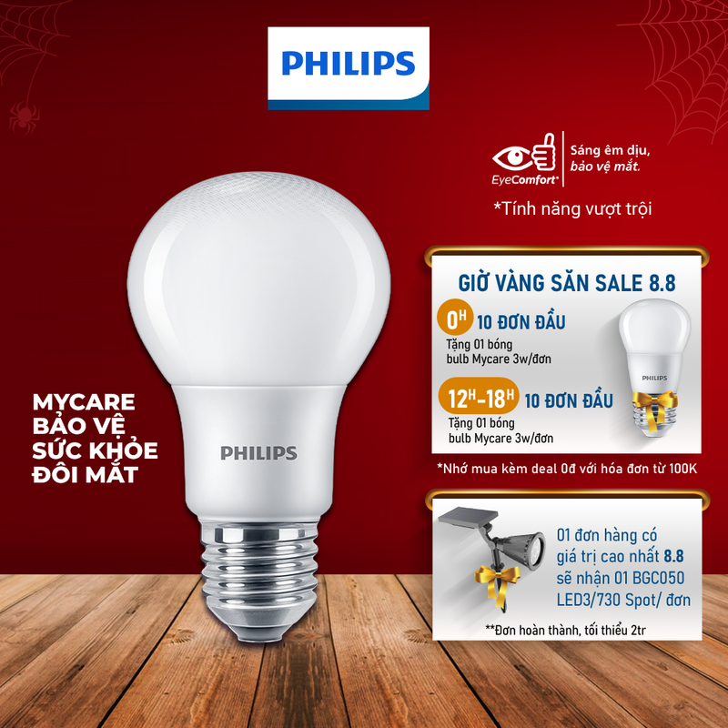 Bóng đèn Philips LED Bulb A60 bảo vệ mắt, Công suất (4W,6W,8W,10W,12W) (01 bóng)