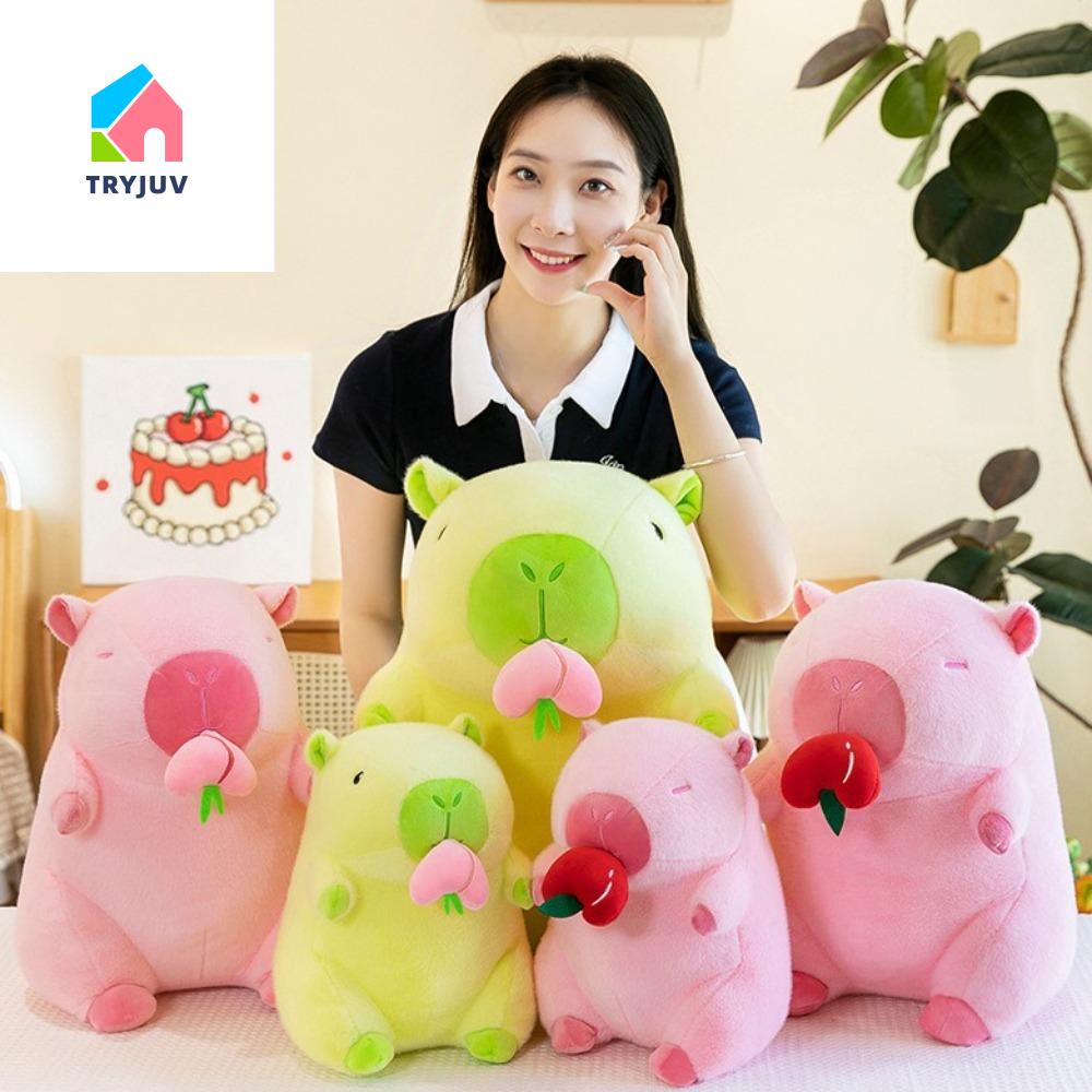 TRYJUV Động vật Đồ chơi nhồi bông capybara đào mật ong Lông mịn Ăn trái cây Búp bê capybara co giãn Dễ thương Mềm Đồ chơi fluffty Anime capibara Quà sinh nhật