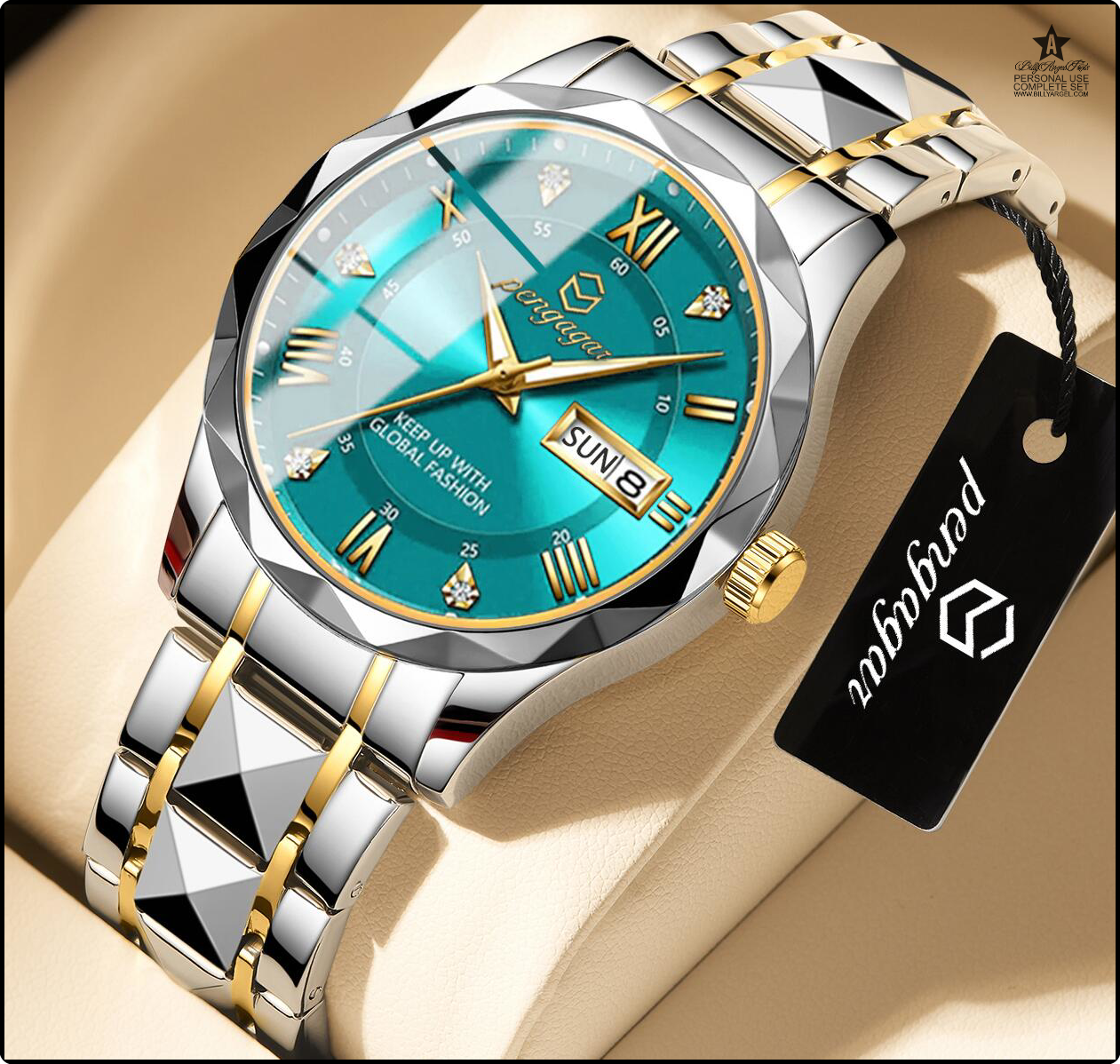 [an213] PENGAGAR Top Brand Luxury Man Wristwatch Waterproof Luminous Date Week Men Watches Stainless Steel Quartz Men's Watch Male reloj
