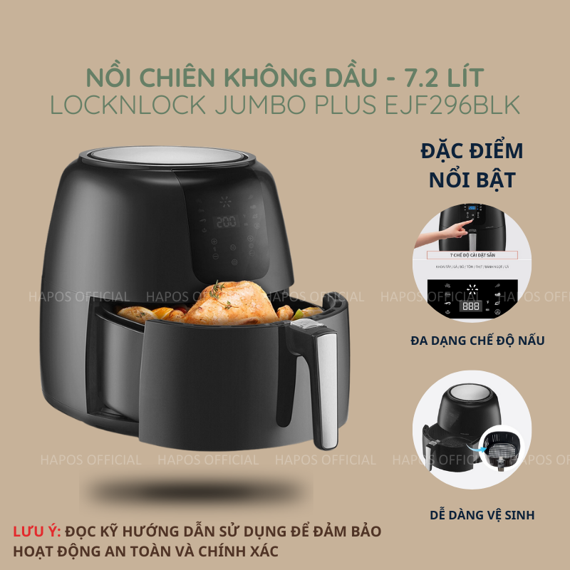 Nồi chiên không dầu LocknLock Super Jumbo Plus Air Fryer 7.2L Màu đen EJF296BLK - HAPOS OFFICIAL