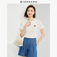 GIORDANO Women T-Shirts 100% Cotton Small Embroidery Tee Crewneck Short Sleeve Simple Summer Fashion Casusal Tshirts 13324321