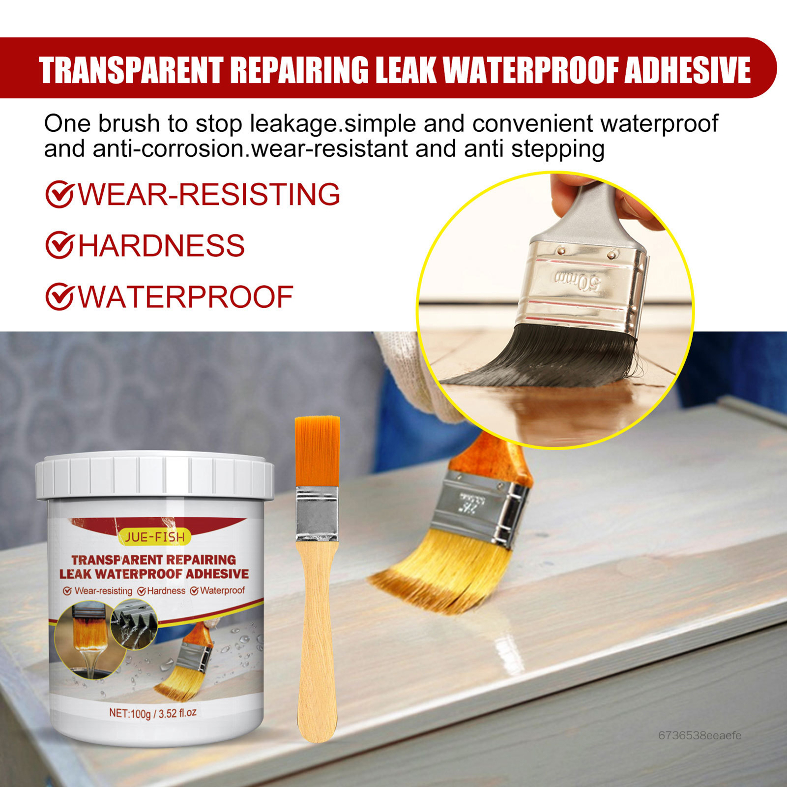 Jue-Fish Lớp phủ polyurethane chống thấm bổ sung miễn phí Keo trong suốt Nhà vệ sinh Chất bịt kín chống rò rỉ Bẫy rò rỉ Mái nhà nano Keo bị hỏng Sửa chữa Keo chống thấm 100g Chất sửa chữa tường Chất kết dính sửa chữa đa chức năng Chất bịt kín chống rò rỉ