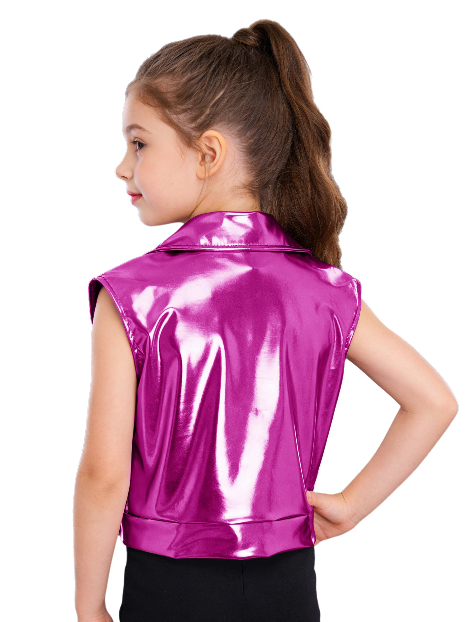 YiZYiF Unisex Kids Boys Girls Zipper Metallic Jacket Turn-Down Collar Vest Sleeveless Outerwear for Hip Hop Dance Party Stage Performance - 4