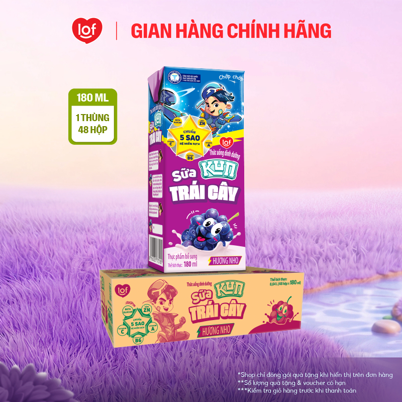 Sữa trái cây KUN vị nho thùng 48 hộp x 180ml