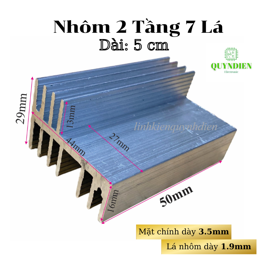 Nhôm tản nhiệt 2 tầng 7 cánh dài 5cm nhôm 2 vế 50x44x29mm-Linh kiện HD Giá 35,000 Đồng*Miễn phí vận chuyển