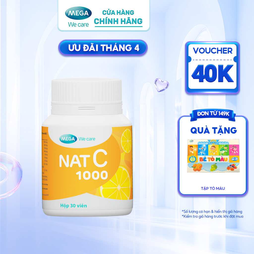 Nạp C 3s - Viên uống Vitamin C thân thiện với dạ dày, hỗ trợ sáng da và cải thiện đề kháng - Vitamin C NAT C 1000 (30 ngày)