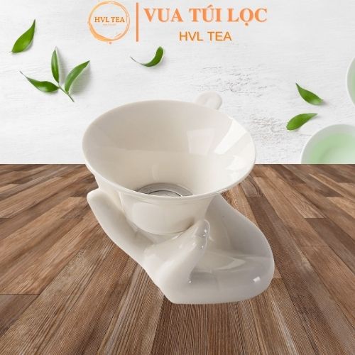 Bộ lọc trà HVL TEA bằng sứ cao cấp,hình tay ngọc trắng