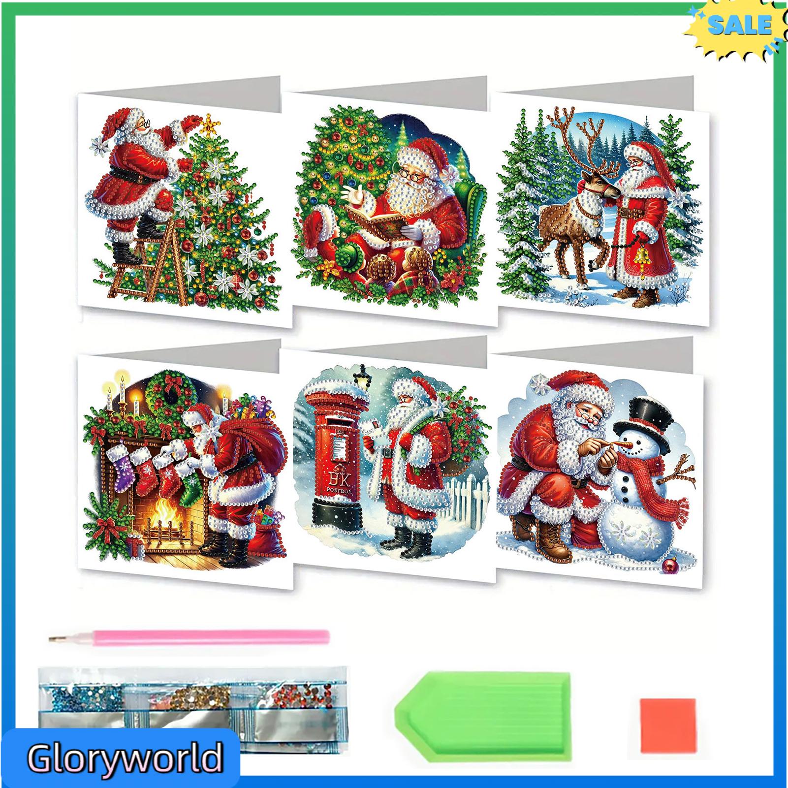 Gloryworld trang trí Giáng sinh bắt mắt kỳ nghỉ điểm nhấn 5D Tự Làm Thiệp chúc mừng giáng sinh Kit Snowman mèo Hươu sơn thủ công mỹ nghệ cho người lớn trẻ em 6 pcs thiết lập với phong bì