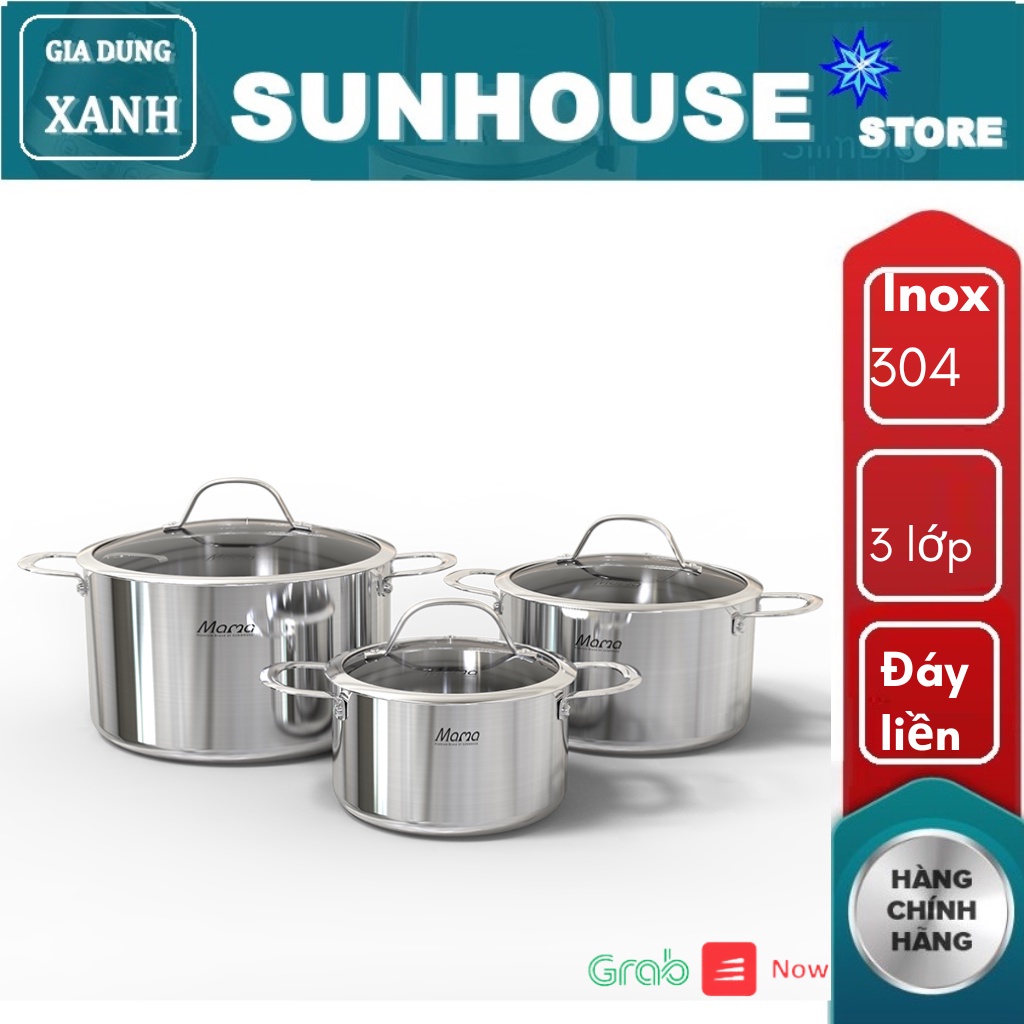 Bộ 3 Nồi Inox 304 SUNHOUSE MAMA SHG701 - Hàng chính hãng