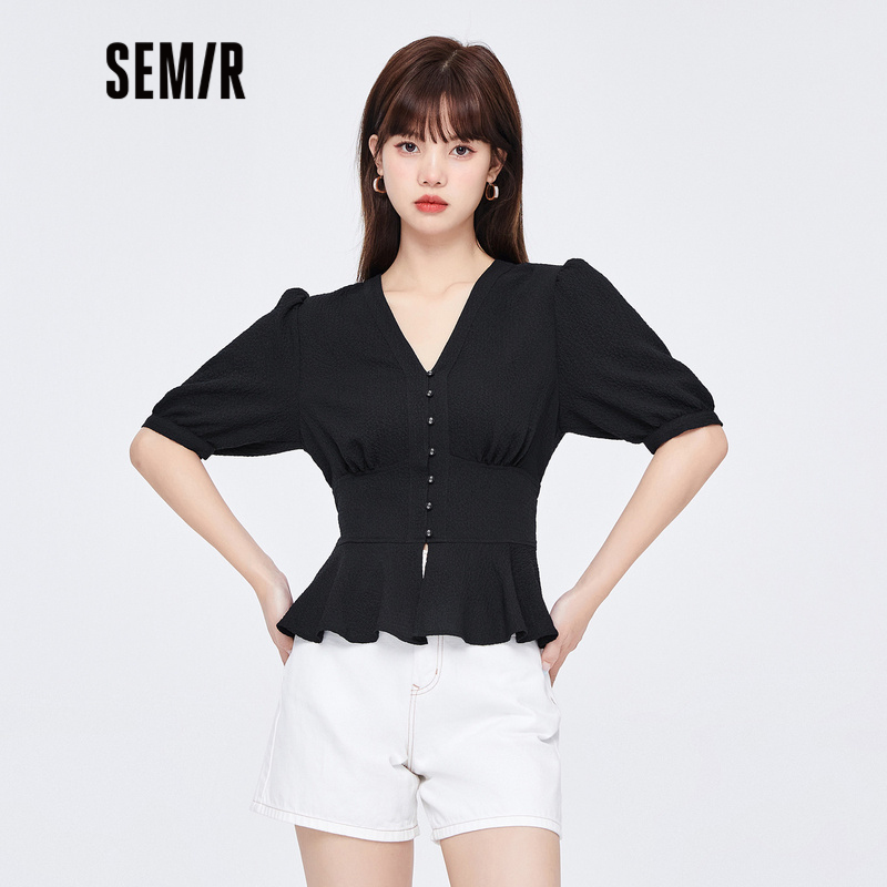 628SEMIR Áo Cánh Nhún Bèo Phong Cách Hàn Quốc Mới Cho Nữ & Áo Tay Dài Viền Bèo Áo Dài Tay Eo Thon co