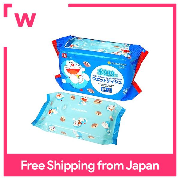 Doraemon 99.9% Pure Water Wet Tissues 80 sheets 3 packs Made in Japan