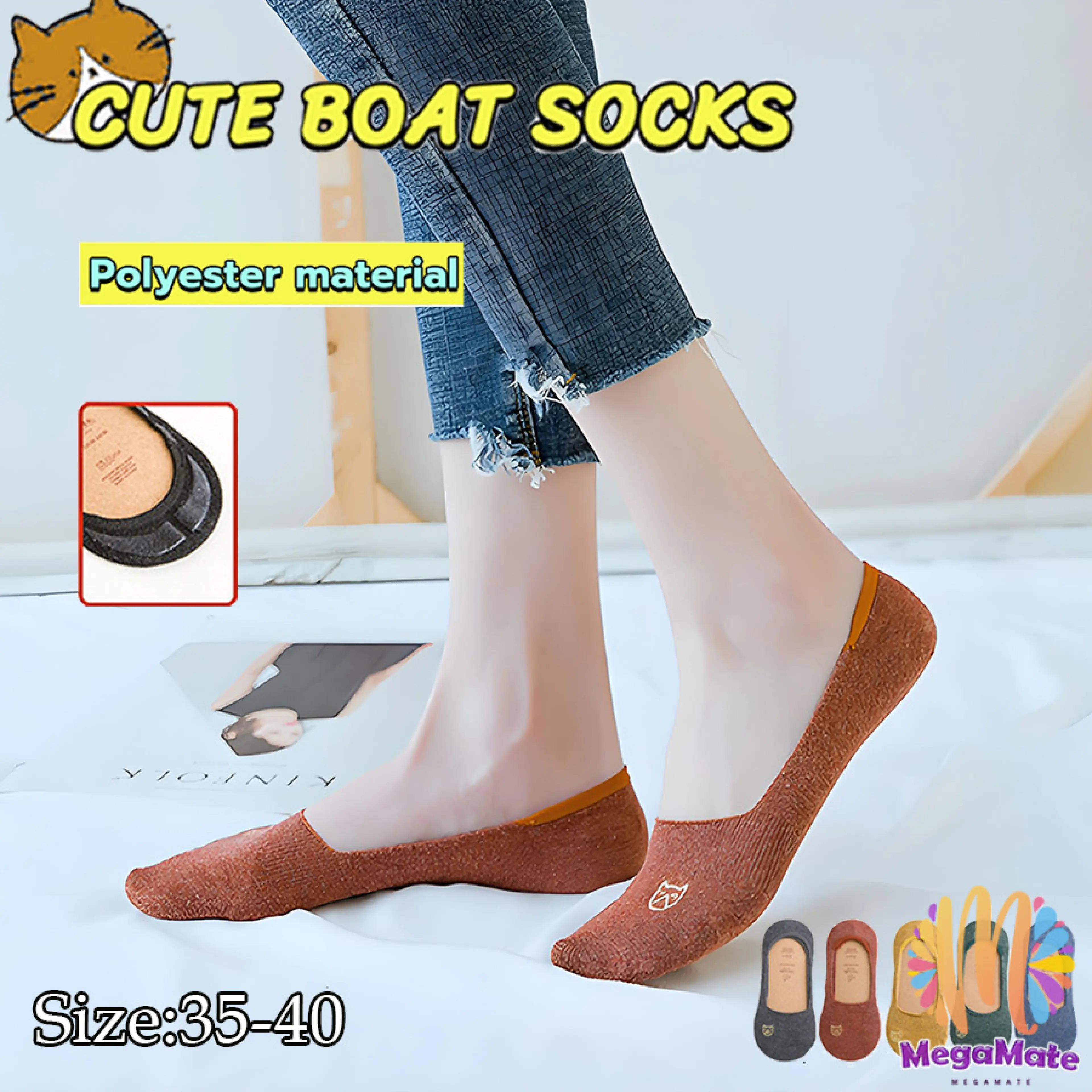 ถุงเท้าแบบสั้น ถุงเท้าข้อสั้น ผ้านุ่มใส่สบาย ถุงเท้าลายแมวน่ารัก women's socks