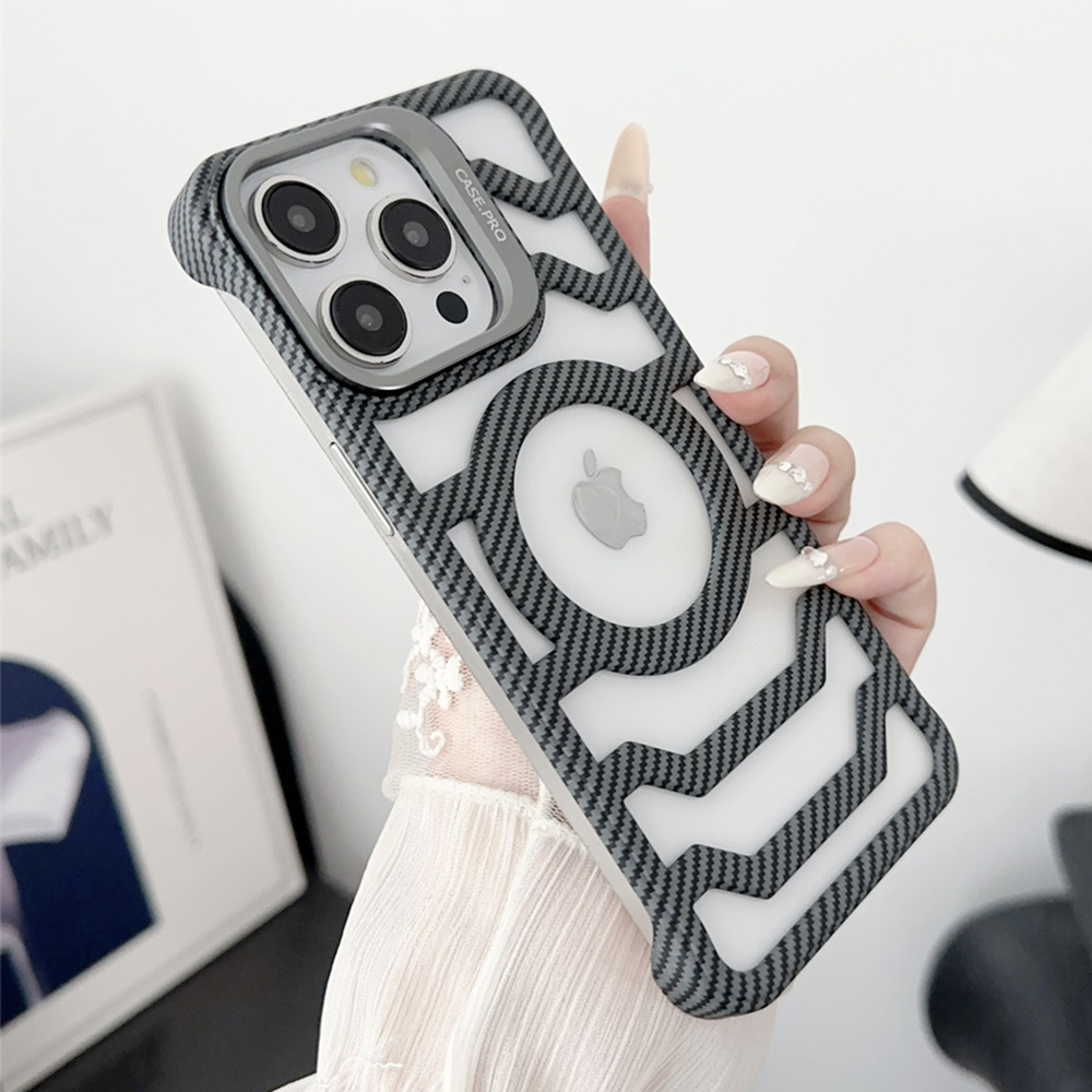  Bộ xương tản nhiệt không Khung ốp điện thoại cho iPhone 16 15 12 13 14 Pro Max đế giữ ống kính carbon fibre mô hình bìa 