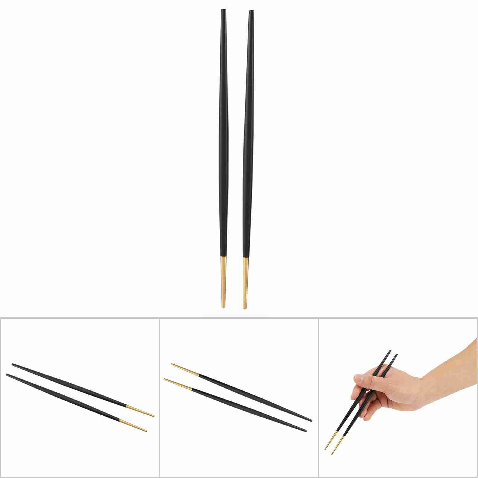 Wifehelper đũa thép không gỉ 304 đũa Vàng sushi Nhật Bản Bộ đồ ăn nhẹ và kim loại tái sử dụng bằng bạc dùng cho máy rửa chén ăn trưa an toàn (màu đen)