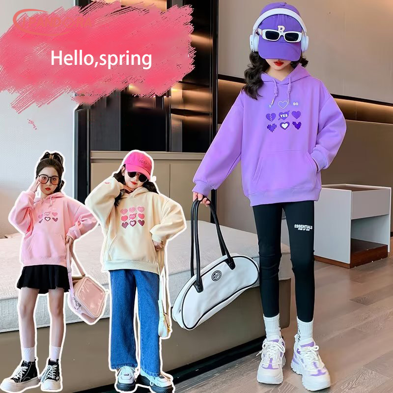 IP Girls' hooded sweatshirts, loose pink tops, girls' stylish hoodies
