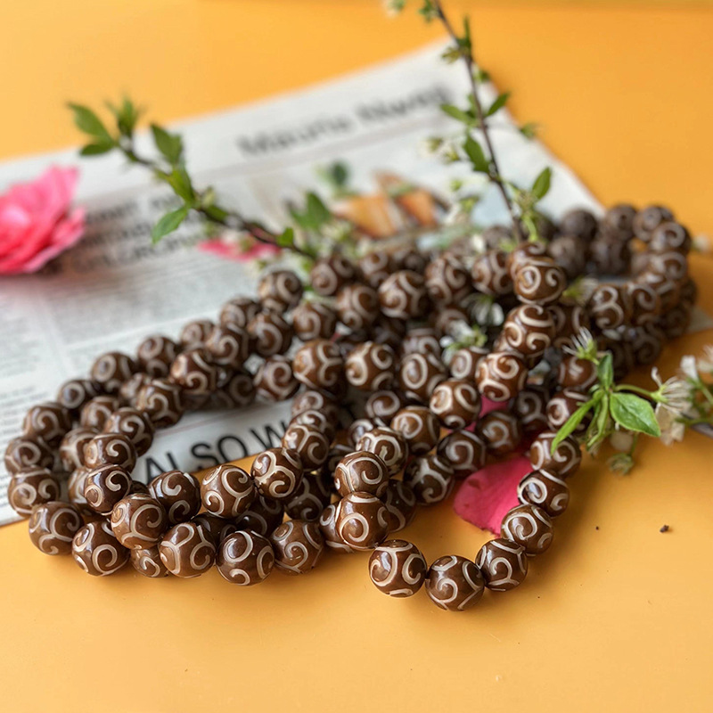 ShangMaoouX120White Jade Bodhi Root Buddha Beads Handstring with Leather Carved Xiangyun Bracelet Seed Duobao Handbeads Yiwu Small Commodity Handicrafts