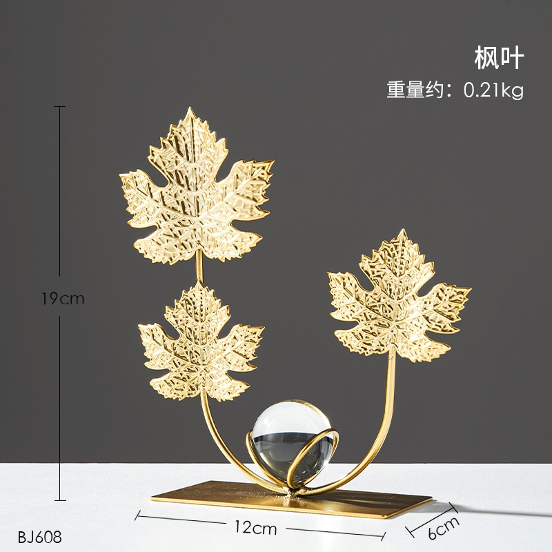 Eyre /Luxury/Ornamen daun maple besi mewah ringan / ornamen daun kura-kura / ornamen logam bola kristal dekoratif