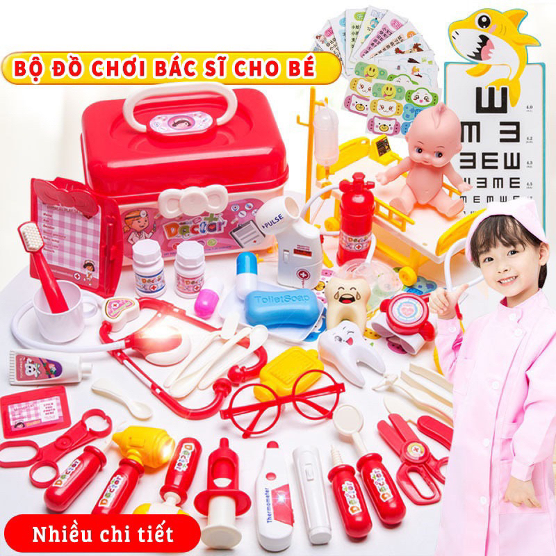 Đồ chơi bác sỹ cao cấp cho trẻ em kèm búp bê, bộ đồ chơi bác sĩ cho bé trai và bé gái