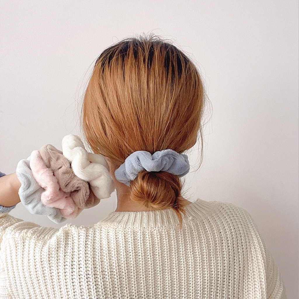 Dây Cột Tóc Scrunchies Lông Nhung Uốn Gợn Phong Cách Hàn Quốc