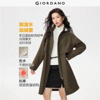 GIORDANO Women Jackets Softshell Waterproof Hooded Windbreakers Mid-Length Fleece-Lined Fashion Casual Warm Jackets 05375699