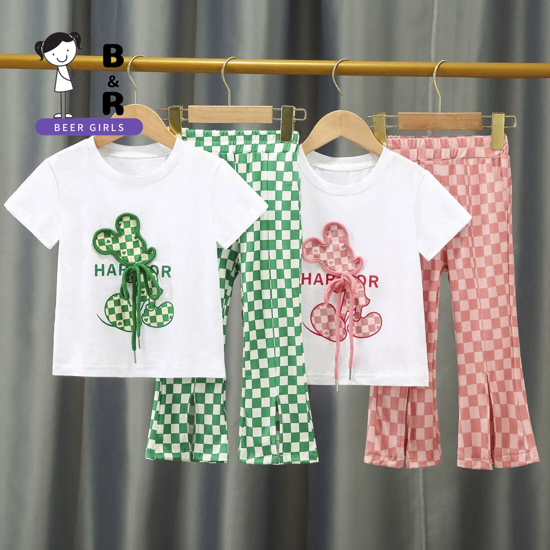 Beergirls Cô Gái Phù Hợp Với Trẻ Em Cô Gái Quần Áo Thiết Lập Phim Hoạt Hình Mickey Trẻ Em Cô Gái Ăn Mặc Hai Mảnh Phù Hợp Với 828