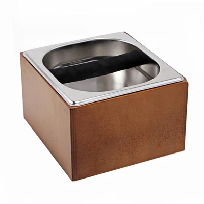 Coffee Knock Box Stainless Steel Wood Coffee Grounds Container Box Barista Coffee Residue Bucket Grind Waste Bin