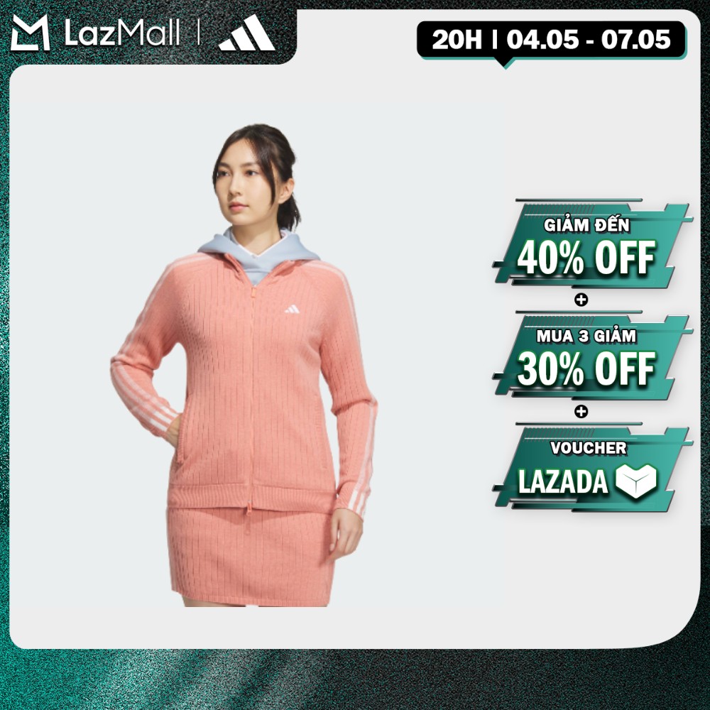 [20H 4.5-2H 5.5-MUA 3 GIẢM 30%] adidas Đánh gôn Áo Len Dài Tay Khóa Kéo 3 Sọc WIND.RDY Nữ Đỏ HY0858