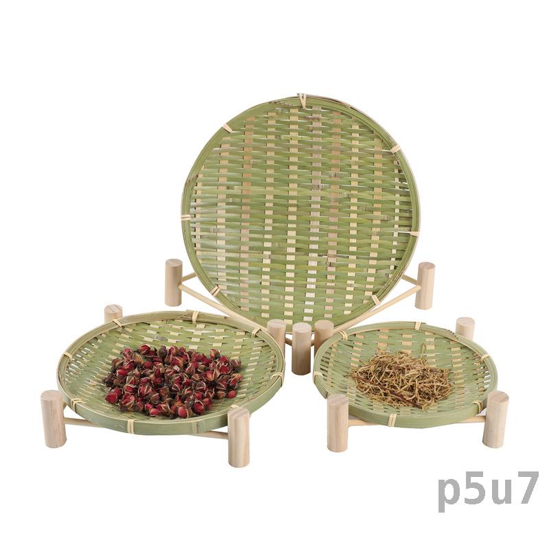 Khay tre đan khung gỗ tự nhiên khay tre đan thủ công màu xanh lá cây đĩa tre đan trái cây khô gia dụng giỏ trái cây bằng gỗ trang trí nhà cửa