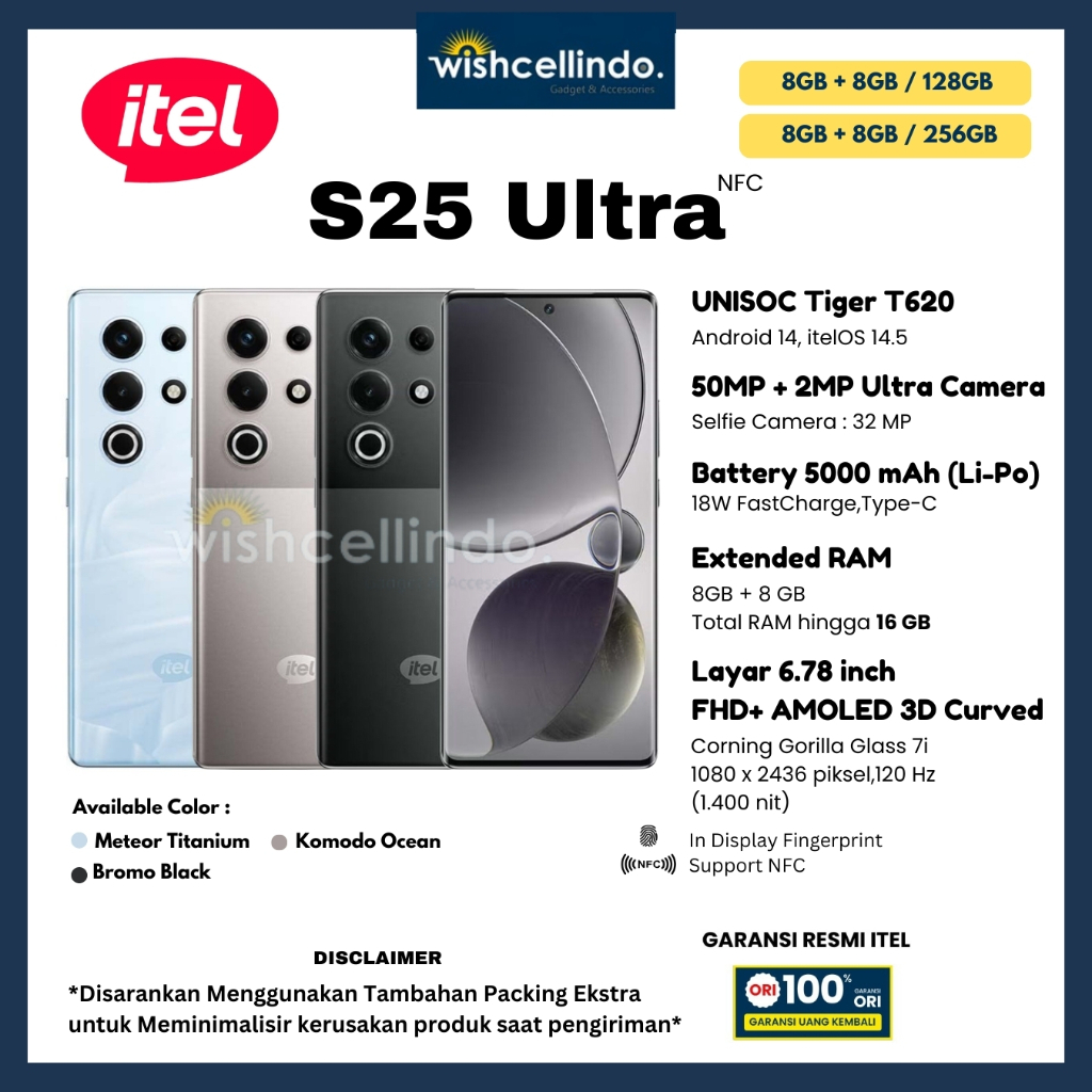 ITEL S25 ULTRA NFC 8/256 GB, S25 ULTRA NFC 8/128 GB, S25 NFC 8/128 GB (Garansi Resmi Itel 1 TAHUN) Harga 2,500,000 rupiah*Gratis Ongkir