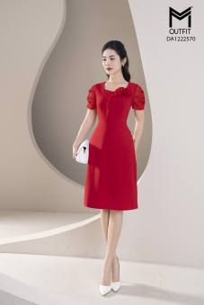 Đầm dáng A, tay voan, đính hoa TT