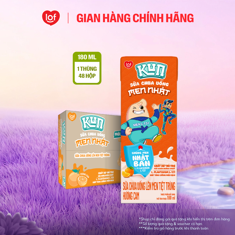 Sữa chua uống KUN vị cam thùng 48 hộp x 180ml (Có thể nhận bao bì cũ/mới)