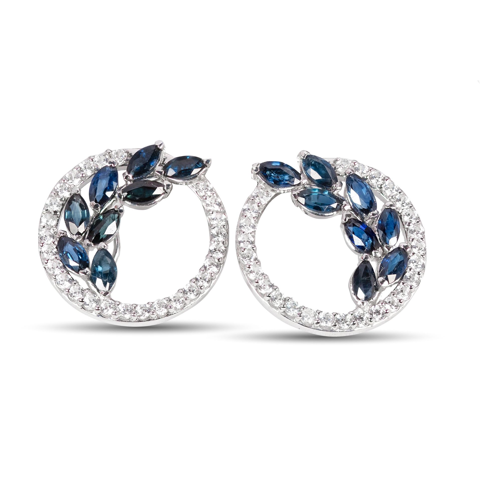 Olive Leaf Earrings with Old Burnt Sapphire Gemstones, Eternal Evergreen Blue Sapphire Ring Model. ราคา 9,546 บาท*ส่งฟรี