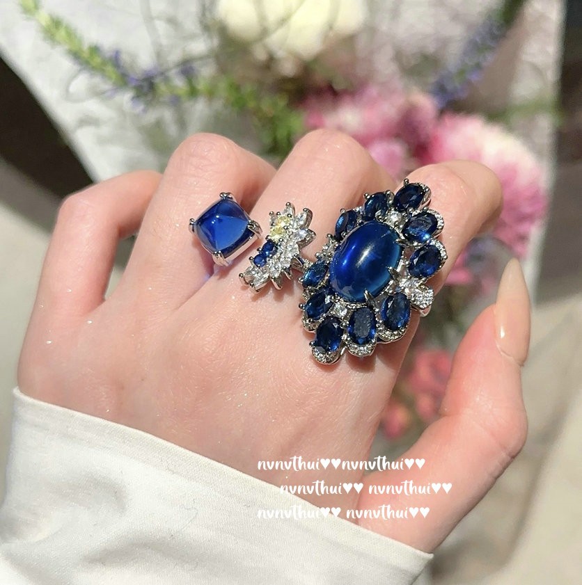 Lavender Sapphire Light Petal Ring Sotheby's 18K Gold Plated Royal Blue Wheat Ear Zircon Ring 【Jan】