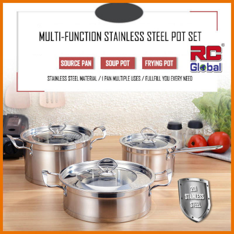 RC-Global Heavey Duty Stainless Steel Cookware sets / Cooking Pot / Frying Pan / Soup Pot (Metal Handle) Singapore