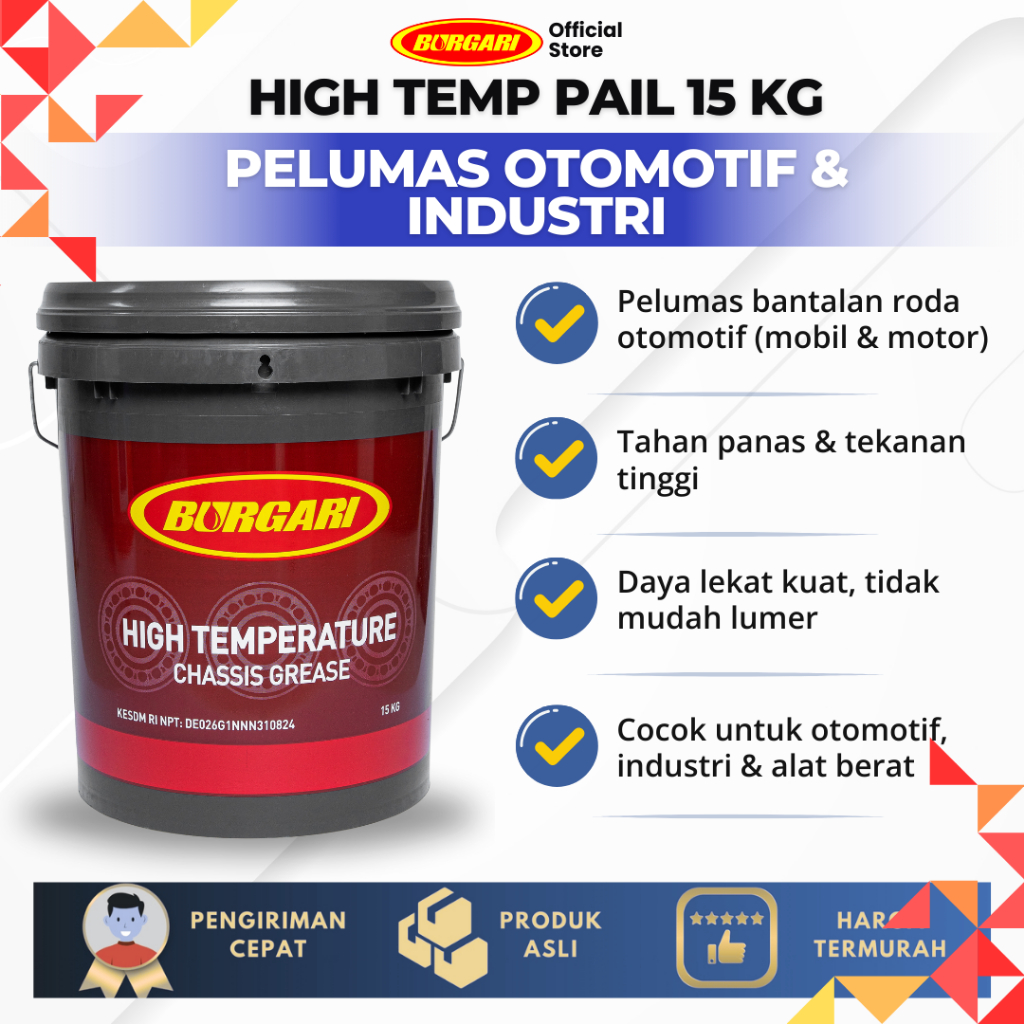 Burgari grease high temperature pail 15kg/grease bearing Harga 1,420,000 rupiah*Gratis Ongkir
