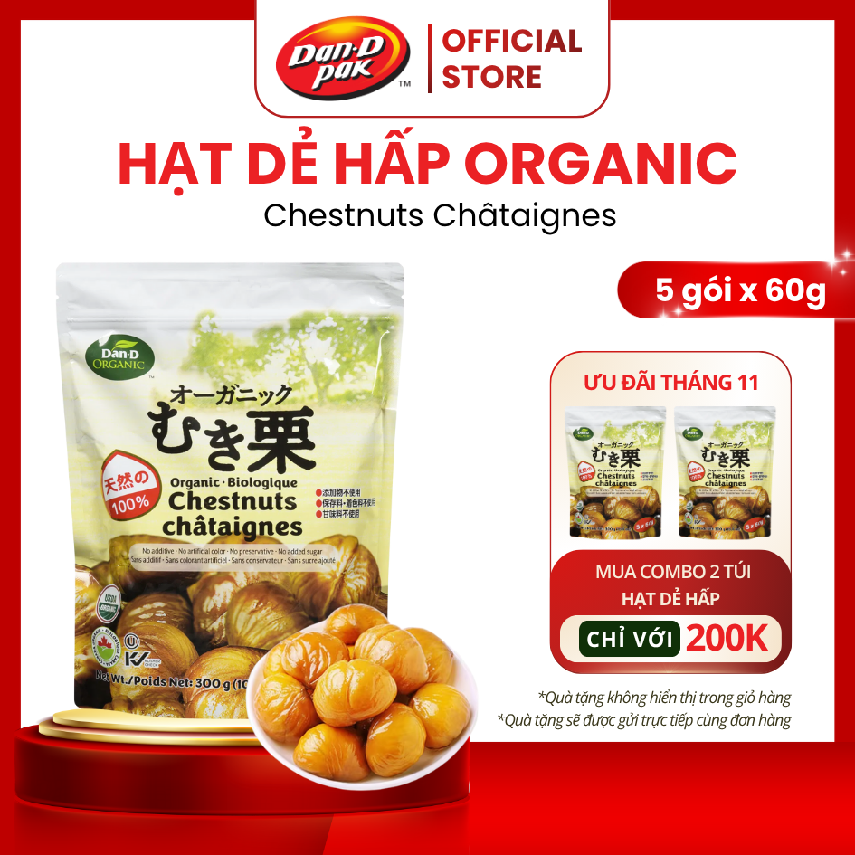 Hạt Dẻ Hấp Tự Nhiên Dan D Pak I Chestnuts Ogranic I 300g (5 gói x 60g)