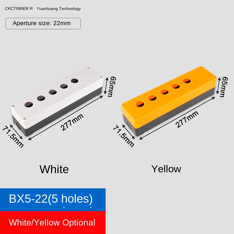 Hộp Nút Nhấn 22mm - Màu Vàng - BX5 (Năm Lỗ) | CKCTINNER BX1-BX6, 1-6 Lỗ, Đèn/Nút Thường, Cắt Nấm, IP65 Chống Nước, Vàng/Trắng, Công Nghiệp, Chất Lượng Cao