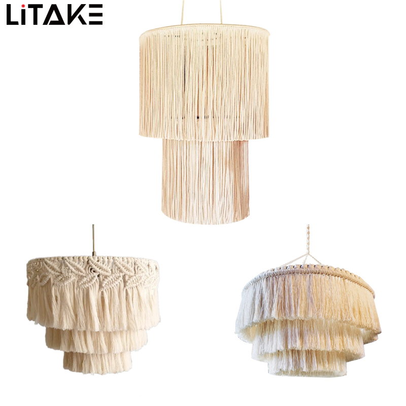 Modern Boho Hanging Lamp Shade Handmade Macrame Lamp Shade Pendant For