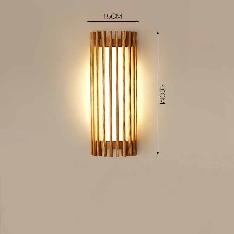 Japanese Style Wood Wall Sconce Natural Walnut Slatted Led Wall Light 3-Color Dimmable Vertical Accent Lighting For Bedroom Living Room Hallway Tea Room & Dining Room Decor