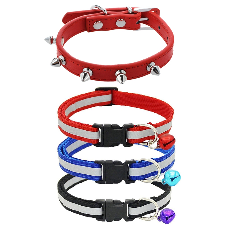 PU Studs Rivet Collar for Dog, Cat Pet Red XS with 3 Pcs Adjustable Reflective Pet Collar for Cat Dog, 3 Colors