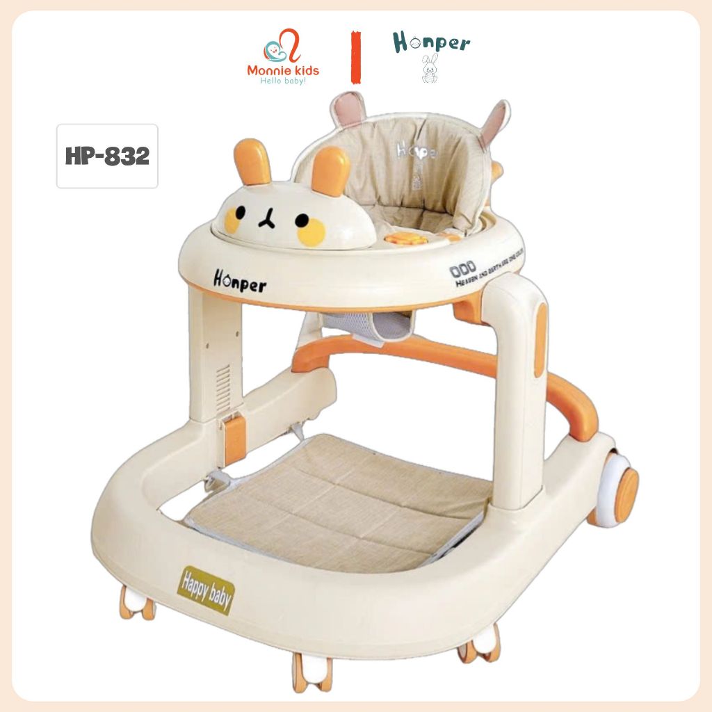 Xe tập đi Honper HP832 3 chế độ cho bé 6M+, xe tập đứng điều chỉnh độ cao có bàn nhạc - Monnie Kids