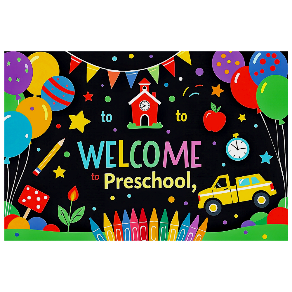 Preschool Banner with Balloons Schoolhouse Elements Party Backdrop Background for Preschool Opening Ceremony Classroom Decor Kids Party Photography Props Colorful Welcome to