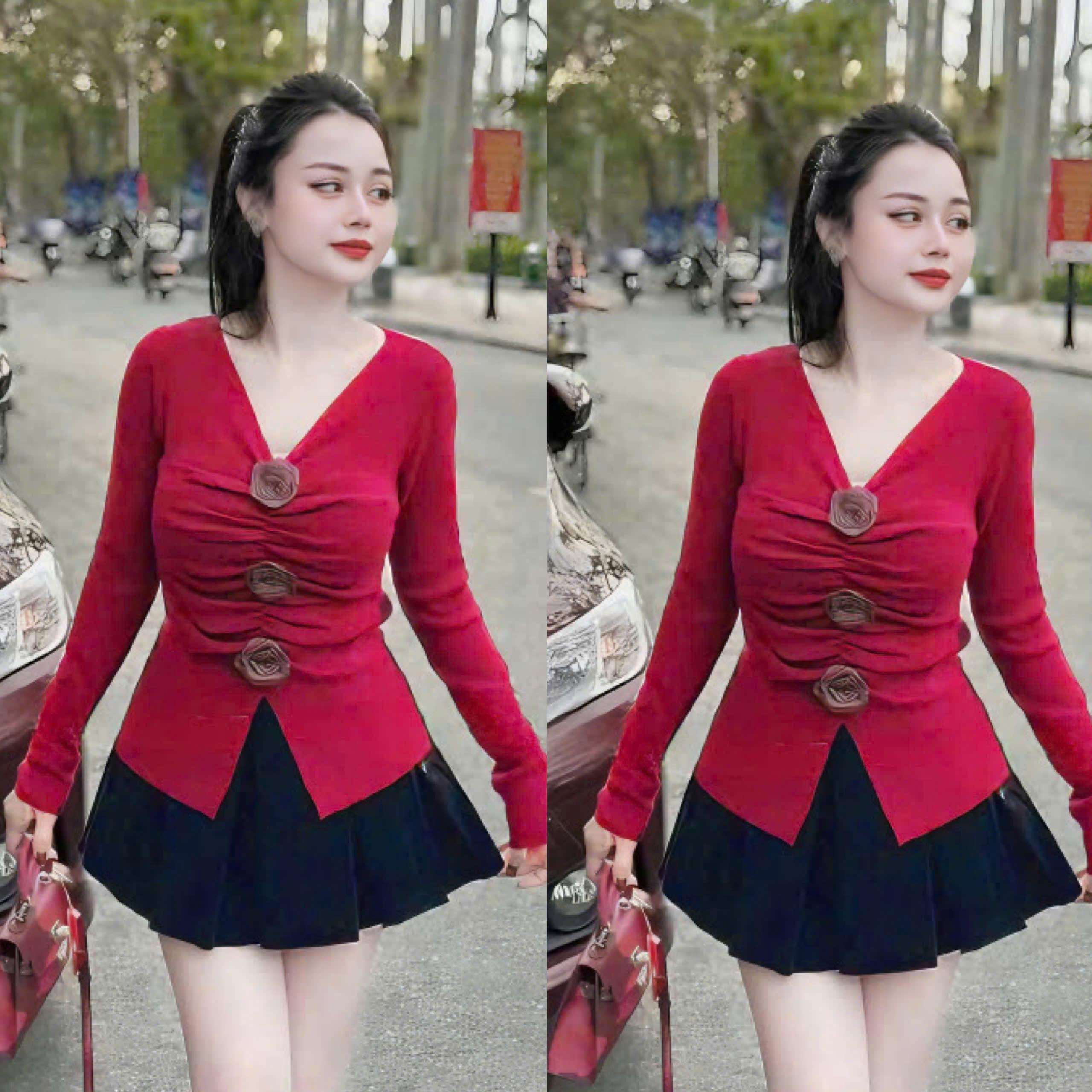 (Bigsize) Áo Thun Nữ Tay Dài Cổ Tim Cài Hoa Chất Thun Gân Tăm Dễ Thương 45-95kg Cho Nàng Béo Xinh Top Shirt Women