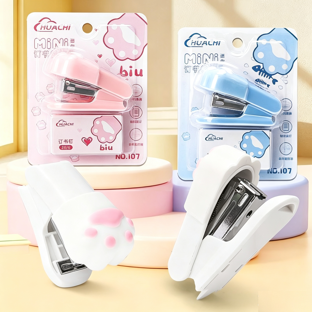 Ghim bấm mini mèo paw 3 màu - Tặng 400 kim - Có rút kim - Bấm 10-20 tờ - Đồ dùng học tập văn phòng - Quà tặng dễ thương