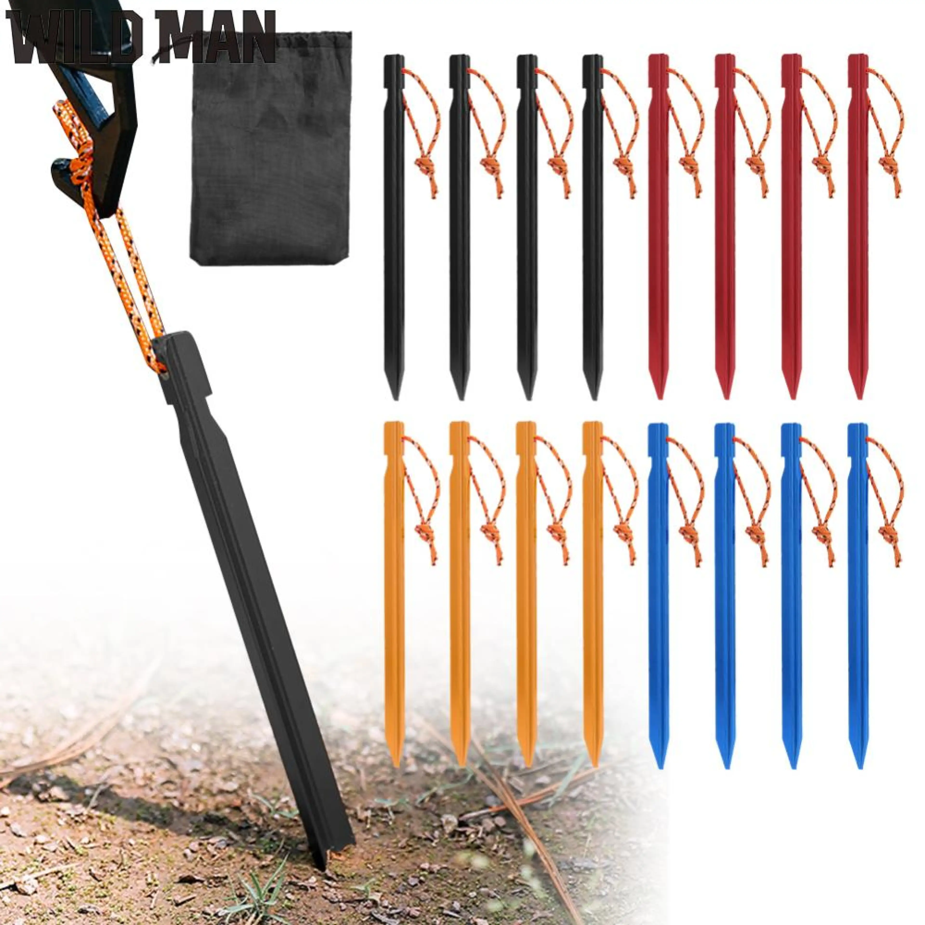 Aluminum Alloy Camping Stakes 16Pcs Strong Metal Tent Spikes for Hiking and Outdoor Camping Gear